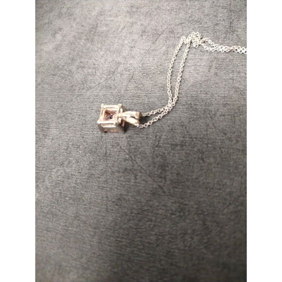 Pink Tourmaline Zircon Necklace, October Birthstone Jewelry, Square Princess Cut - Picture 6 of 9